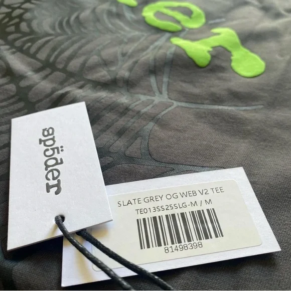 New sp5der Slate Grey OGWEB V2 T-shirt Size M - Picture 4 of 5